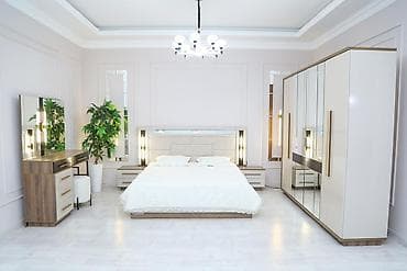 Эмерек гарнитурлары: Уктоочу бөлмө гарнитуру, Жаңы, Эки кишилик керебет, Трюмо, Тумба, Башка өлкө, Бөлүп төлөө менен, МДФ, Акысыз жеткирүү, түсү - Ак — 1