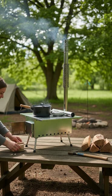 бу кухонный гарнитур: Походная печь-камин из нержавеющей стали с дымоходом и боковыми — 1