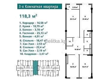 аренда ресторана на вечер: 3 комнаты, 118 м², Элитка, 8 этаж, Готовая ПСО (под самоотделку) — 1