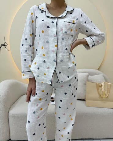 белая ночная сорочка: Пижама, Муслин, S, M, L — 3