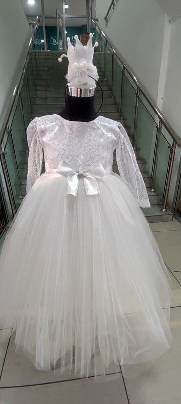 белые блузки больших размеров: Детское платье, цвет - Белый, Новый — 2