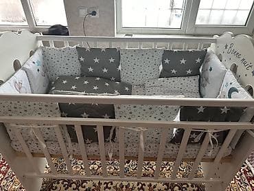 Тепкичтер жана комплекттер: Детская кроватка с комплектом мягких бортиков и постельным бельём - — 7
