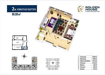 Продажа квартир: 2 комнаты, 89 м², Элитка, 4 этаж, Готовая ПСО (под самоотделку) — 1