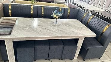 угловой кожаный диван: Кухонный мягкий уголок, Другой материал, цвет - Серый — 1