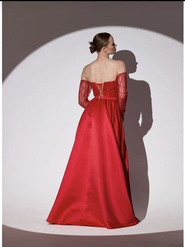 военная форма на прокат в бишкеке: Вечернее платье, А-силуэт, Длинная модель, Атлас, С рукавами, Шлейф, S — 3