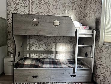 Офисная мебель: Двухъярусная кровать с выдвижными ящиками - Материал: ЛДСП под серый — 1