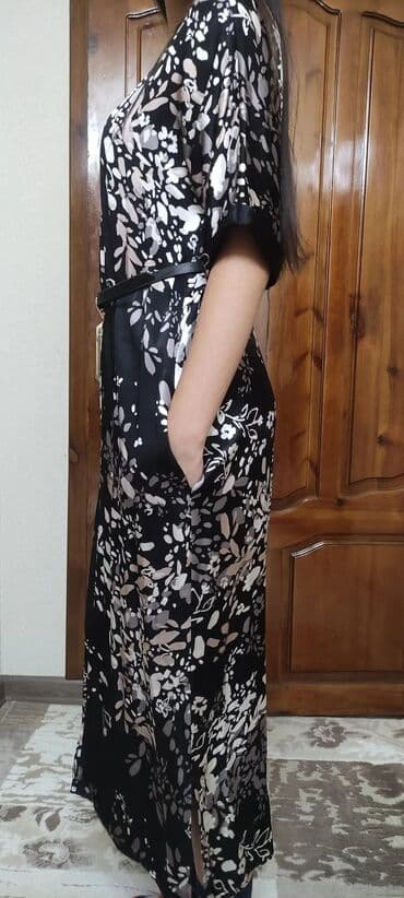 длинные платья с рукавами для полных: Вечернее платье, Классическое, Длинная модель, Шелк, С рукавами, M — 2