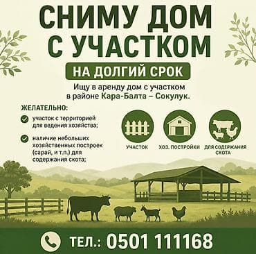 кобылы: Ищу в аренду дом с участком на долгий срок в районе Кара-Балта — — 1