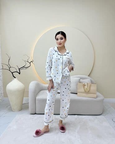 белая ночная сорочка: Пижама, Муслин, S, M, L — 5