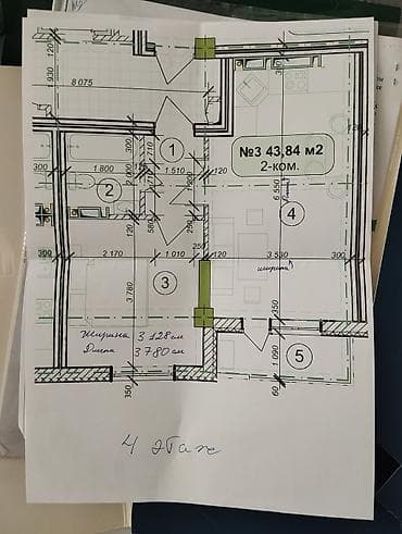 flat kant: 1 комната, 44 м², Элитка, 4 этаж, Готовая ПСО (под самоотделку) — 2