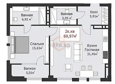 3 комнаты, 69 м², Элитка, 9 этаж, Готовая ПСО (под самоотделку) at lalafo.kg 3 комнаты, 69 м², Элитка, 9 этаж, Готовая ПСО (под самоотделку)