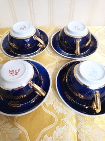 набор посуды с каменным покрытием vicalina отзывы: Фарфор, крытье, роспись золотом, ручная работа, глубокий кобальт — 6