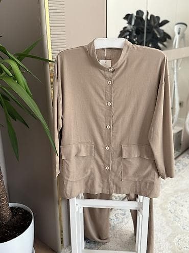 pull beer: Брючный костюм, Прямые, Туника, Made in KG, Лен, Осень-весна — 2