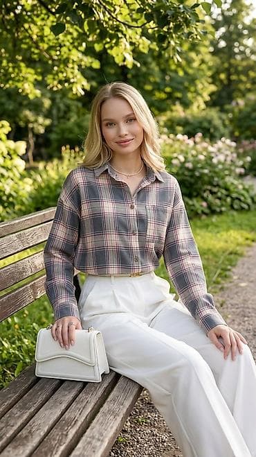 женские рубашки в клетку: Рубашка женская в клетку - Размер: 42–44 - Состав ткани: хлопок 50% — 7