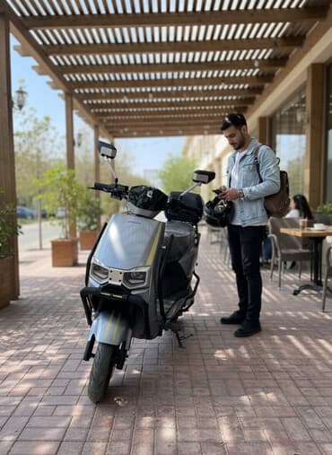 Электроскутер в современном «угловатом» дизайне с расширенным световым