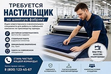 отк швейные: Вакансия: Настильщик на швейную фабрику Описание: Ищем ответственного — 1