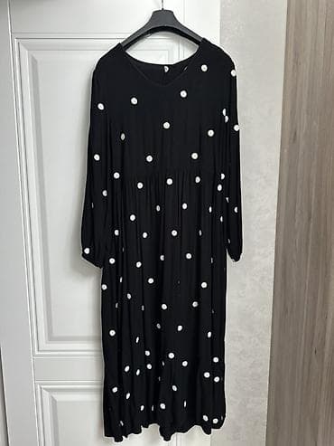 Платье миди в горошек - Цвет: черный с белым принтом «горошек» -