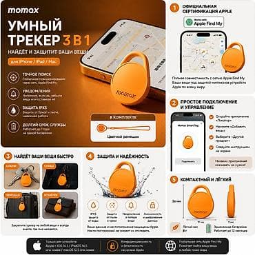Умный трекер Momax Smart Tag 3-в-1 для Apple Find My Ключевые
