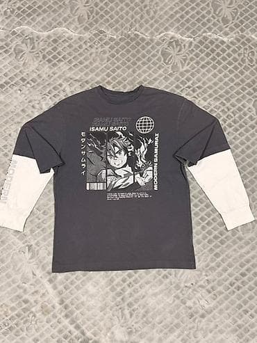 продам рубашку: Двухслойный лонгслив с аниме-принтом Isamu Saito - Цвет: графитовый — 1