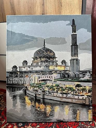 Картина на холсте «Архитектурный пейзаж у воды» - Техника: акрил по