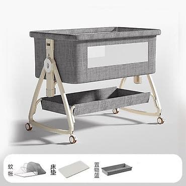 купить бортики для детской кроватки: Детская приставная кроватка, Новый, С колесиками, цвет - Серый — 1