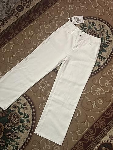 жинсы: Белые женские брюки (джинсы прямого кроя) - Цвет: чисто‑белый - — 2