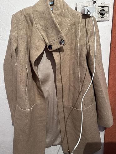 женский кофта: Пальто, Осень-весна, Твид, По колено, Приталенная модель, S, M — 1