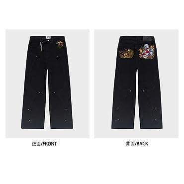 обувь 34 размер: Джинсы с художественным принтом - Прямой свободный крой с слегка — 3