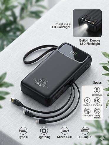 Гарантия 1 месяц Мощный повербанк EAGET 20000mAh с 4 встроенными