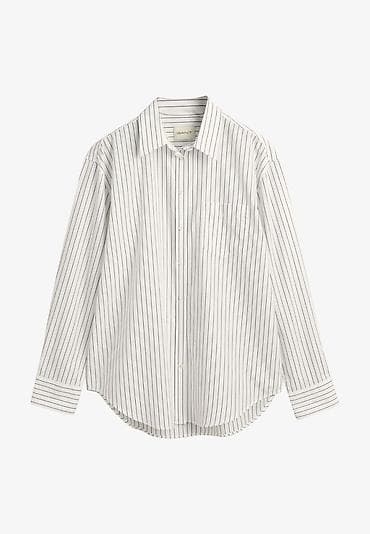 рубашка и платья: Белая рубашка в тонкую вертикальную полоску. - Классический отложной — 1