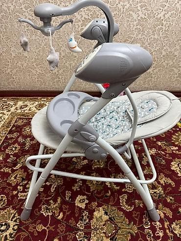 музыкальное кресло качалка: Детский шезлонг, Б/у, Электронная, Другой материал, цвет - Серый — 4