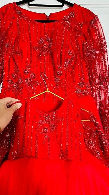 красная платье: Вечернее платье, Пышное, Длинная модель, С рукавами, С пайетками, L, XL — 3