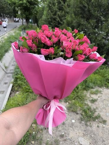гулдо: Букет из кустовых роз «Розовый облак» - Состав: пышный монобукет из — 2