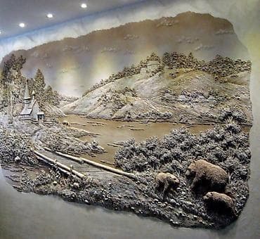 баня викинг: Настенный барельеф «Лесная река и волки». Любой сложности - Авторская — 2