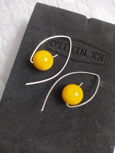 Атайын кийим: Серебряные серьги с натуральным янтарём . королевский — 6