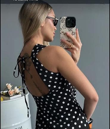 slim patch: Платье миди в горох - Цвет/принт: черное с белым горохом. - Силуэт — 2