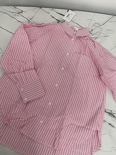 Атайын кийим: Рубашка в полоску, розовая с белыми вертикальными линиями — 1