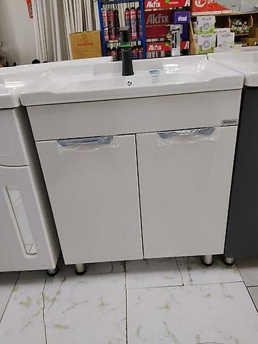 Тумбы и подставки для телевизора: Тумба для ванны, Новый, С раковиной, ЛДСП, цвет - Белый — 1