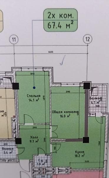 Продажа квартир: 2 комнаты, 68 м², Технопарк Элитка, 4 этаж, ПСО (под самоотделку) — 3