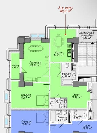 Батирлерди сатуу: 2 бөлмө, 80 м², Элитка, 10 кабат — 2