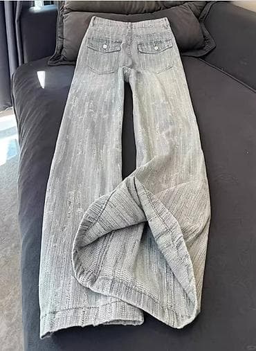 серые джинсы: Джинсы, Клеш, Средняя талия, Вареные, S — 1