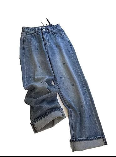 mind error jeans: Джинсы, Прямые, Высокая талия, С вышивкой, S — 3