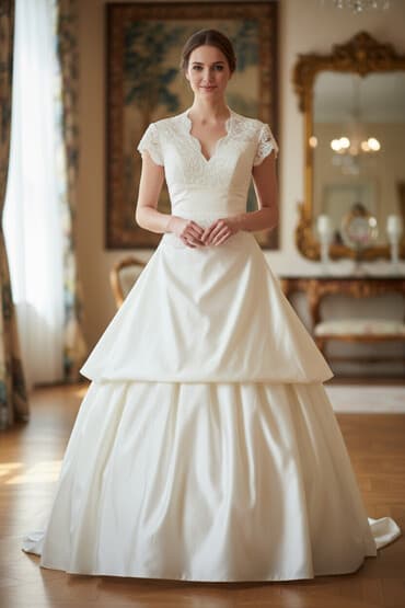 фата на девичник: Свадебное платье айвори с пышной многоярусной юбкой. Особенности: - — 1