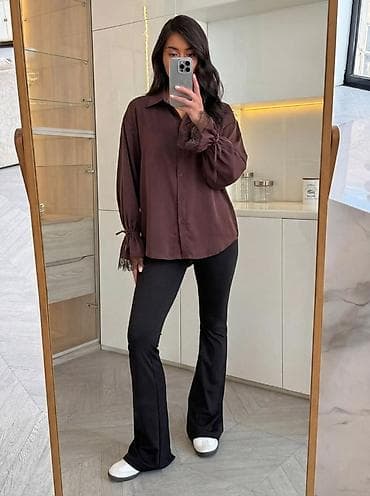 Брюки: Блузка, Классическая модель, Шелк, Однотонный — 1