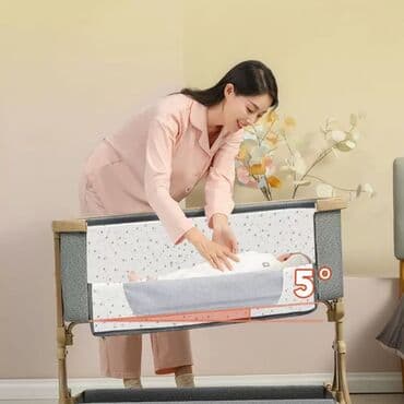 новорожденные: Детская приставная кроватка, Б/у, С колесиками, цвет - Бежевый — 5