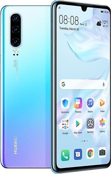ultra wide: Huawei P30, Б/у, 128 ГБ, цвет - Голубой, 2 SIM — 1