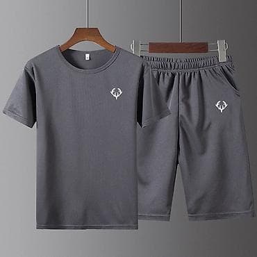 Спортивные костюмы: Мужской спортивный комплект: футболка + шорты - Цвет: темно‑серый - — 1