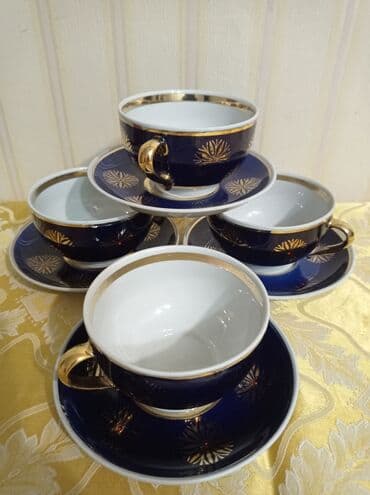 набор посуды с каменным покрытием vicalina отзывы: Фарфор, крытье, роспись золотом, ручная работа, глубокий кобальт — 1