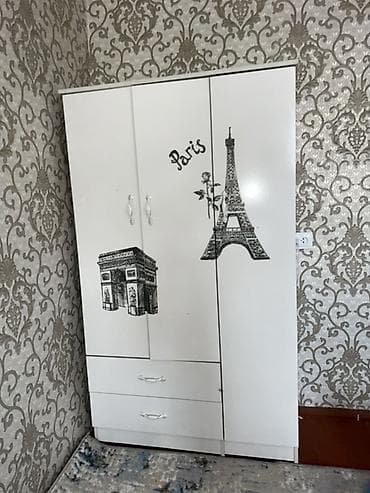 Детский комплект «Paris»: кроватка-трансформер + шкаф - Цвет: белый