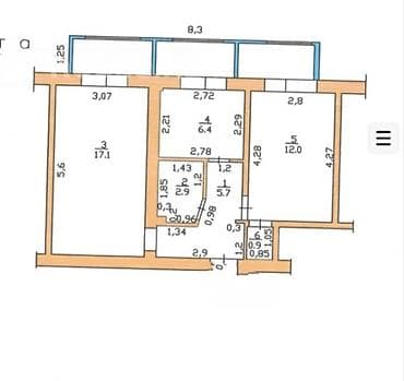 2 бөлмө, 45 м², Жеке план, 4 кабат, Косметикалык оңдоо